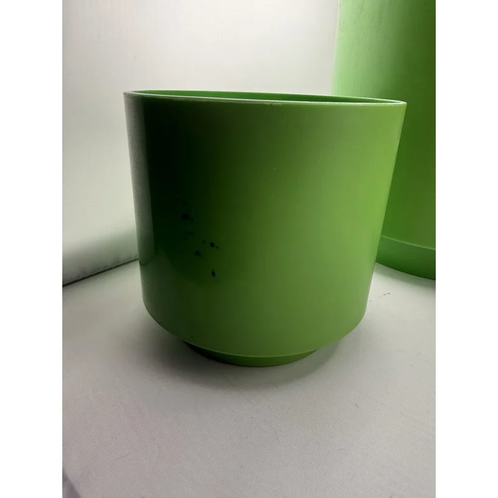 Set Of 3 Lawnware VTG Plant Pots Plastic Nesting Green Footed Retro Sturdy